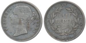 Victoria Queen, Silver ½ Rupee, 1840, Divided legend, Calcutta / Bombay Mint, WW incuse, 2