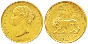 Victoria Queen, Gold Mohur, 11.66g, 1841, Divided legend, WW incused on truncation, cross 