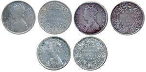 Victoria Queen, Silver ½ Rupee, 1862 (3), Calcutta Mint, A / I; Bombay Mint, B1 / II, Roun