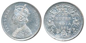 Victoria Queen, Silver Rupee, Bombay Mint, 1862, A / II / 0 / 10, (Prid 93). About Uncircu