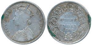 Victoria Queen, Silver Rupee, Bombay Mint, 1862, A / II / 0 / 10, (Prid 93). Fine+.