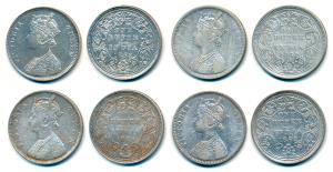 Victoria Queen, Silver Rupee, 1862 (4), Bombay Mint, B / II / 1 / 0, (Prid 69); A / II / 0