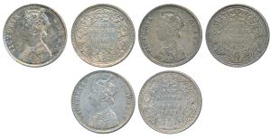 Victoria Queen, Silver Rupee (3), 1862, B / II / 2 / 0, (Prid 71); 1875, Bombay Mint, C1 /