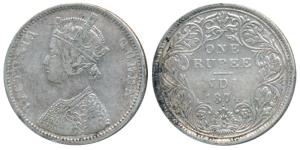 Victoria Queen, Silver Rupee, 1874, Bombay Mint, A2 / II dot, (Prid 143). About Very Fine,
