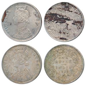 Victoria Queen, Silver Rupee (2), 1875, Bombay Mint, C1 / II / dot, (Prid 144); 1876, Bomb