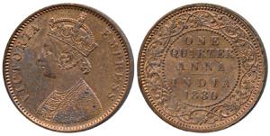 Victoria Empress, Copper ¼ Anna, 1880, Calcutta Mint, C below date on centre bead, (Prid 6