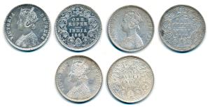 Victoria Empress, Silver Rupee, 1880 (3), Calcutta Mint, A1 / I / C incuse; Bombay Mint, A
