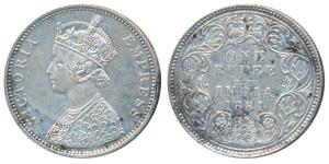Victoria Empress, Silver Rupee, 1881, Bombay Mint, A3 / I / dot, (Prid 158). About Extreme
