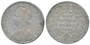 Victoria Empress, Silver Rupee, 1881, Bombay Mint, A3 / IV / dot, (Prid 157). Very Fine+, 