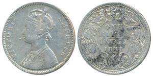 Victoria Empress, Silver Rupee, 1881, Bombay Mint, A3 / IV / dot, (Prid 157). Fine+, Rare.