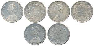 Victoria Empress, Silver Rupee, 1883 (3), Calcutta Mint, A1 / I / C incuse; Bombay Mint, A
