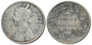 Victoria Empress, Silver Rupee, 1885, Bombay Mint, A3 / II / B raised in top and bottom fl