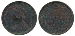 Victoria Empress, Copper ¼ Anna, 1886, Bombay Mint (Prid 641). Very+ Fine.