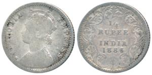 Victoria Empress, Silver ¼ Rupee, 1886, C / II / No mint mark, Bombay Mint, Unlisted in Pr
