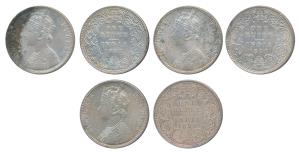 Victoria Empress, Silver Rupee (3), 1887, 1890 & 1891, Bombay Mint, all three B incuse. Ve