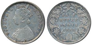 Victoria Empress, Silver ½ Rupee, 1888, Bombay Mint, A / II / B raised (Prid 298). Very Fi