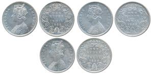Victoria Empress, Silver Rupee (3), 1888, Calcutta Mint, C3 / I / C incuse; Bombay Mint, C