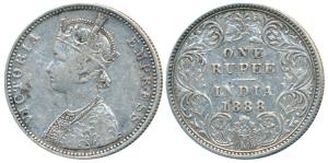 Victoria Empress, Silver Rupee, 1888, Bombay Mint, C2 / I variant / B incuse, normal B (Pr