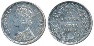Victoria Empress, Silver ¼ Rupee, 1889, Bombay Mint, C / II / B incuse, (Prid 423). Very F