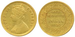 Victoria Empress, Gold Mohur, 1891, V in Jabot (Prid 24). Very Fine+, Rare.