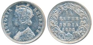 Victoria Empress, Silver ¼ Rupee, 1892, Bombay Mint, C / I / B incuse, (Prid 427). About E