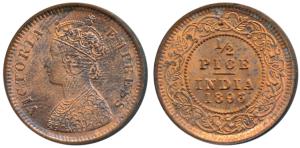 Victoria Empress, Copper ½ Pice, 1893, Calcutta Mint (Prid 726). About Uncirculated. An Un