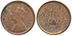 Victoria Empress, Copper ½ Pice, 1894, Calcutta Mint (Prid 727). About Uncirculated.