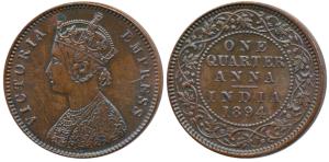 Victoria Empress, Copper ¼ Anna, 1894, Calcutta Mint (Prid 627). Uncirculated.