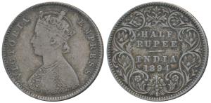 Victoria Empress, Silver ½ Rupee, 1894, Bombay Mint, A / I / B incuse, (Prid 304). Very Fi