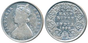 Victoria Empress, Silver ½ Rupee, 1896, Calcutta Mint, A / I / C incuse, (Prid 279). Fine+