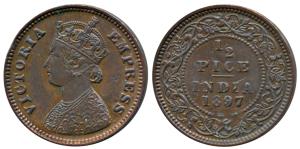 Victoria Empress, Copper ½ Pice, 1897. About Extremely Fine.