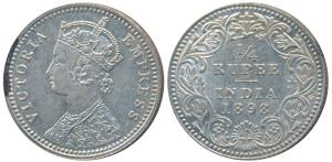 Victoria Empress, Silver ¼ Rupee, 1898, Calcutta Mint, C / II / C incuse (Prid 402). About