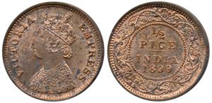 Victoria Empress, Copper ½ Pice, 1899, Calcutta Mint (Prid 732). About Uncirculated.