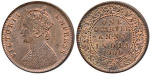 Victoria Empress, Copper ¼ Anna, 1900, Calcutta Mint (Prid 633). About Uncirculated.