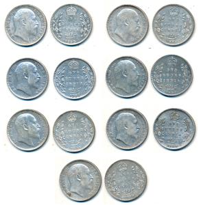 Edward VII, Silver Rupee (7), 1903, 1904, 1905, 1906, 1907, 1908 and 1909 all Bombay Mint,