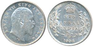 Edward VII, Silver 2 Annas, 1904, Calcutta Mint (Prid 557). Uncirculated.