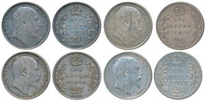 Edward VII, Silver Rupee (4), 1905, 1906 and 1907, Bombay Mint; 1903, Calcutta Mint. Fine+