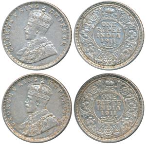 George V, Silver Rupee (2), 1911, Bombay Mint, (Prid 217). Very Fine+, Scarce. (2)