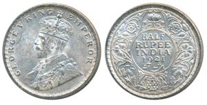 George V, Silver ½ Rupee, 1921, Calcutta Mint, (Prid 324). Extremely Fine.