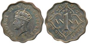 George VI, Cupro-Nickel Anna, 1938, Calcutta Mint, First Head (Prid 959). Nice toning, Bri