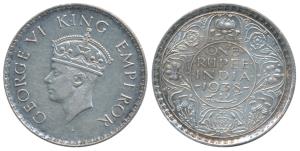 George VI, Silver Rupee, 1938, Bombay Mint, A / I / without Dot, (Prid 233). About Extreme