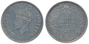 George VI, Silver Rupee, 1938, Bombay Mint, A / I / without Dot, (Prid 233). Very Fine+, S