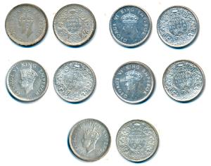 George VI, Silver & Half Silver ½ Rupee, 1939 (2), Calcutta Mint; 1940, 1941, 1944, Bombay