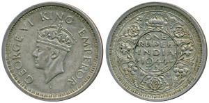 George VI, Half Silver Rupee, 11.72g, 1945, Bombay Mint, milled (reeded) edge rather than 