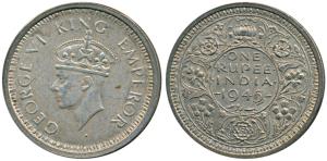 George VI, Half Silver Rupee, 1945, Bombay Mint, D / Ia / dot, Large and Open 5 in Date, U