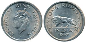 George VI, Nickel Rupee, 1947, Lahore Mint, No mint mark, (Prid 864). About Uncirculated.