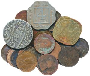 Assorted Copper 1/12 Anna (25) of different monarchs along with 3 pcs. nickel and Brass co