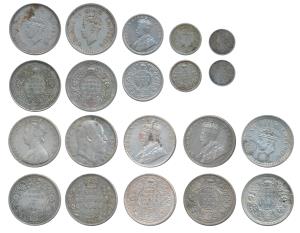 Victoria Queen, Edward VII, George V and George VI, Silver Rupee (7), 1862, 1907, 1912, 19