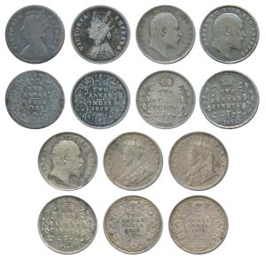 Victoria Empress, Edward VII, and George V, Silver 2 Annas (7), 1882, 1889, 1903, 1905, 19