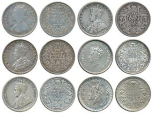 Victoria Empress, George V & George VI, Silver ½ Rupee (6), 1899, 1918, 1921, 1936, 1939 a
